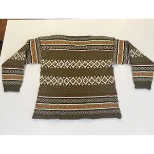 VTG Handknit Nordic 100% Wool Sweater Men's 44 S/M Unisex Fair Isle Scandinavian